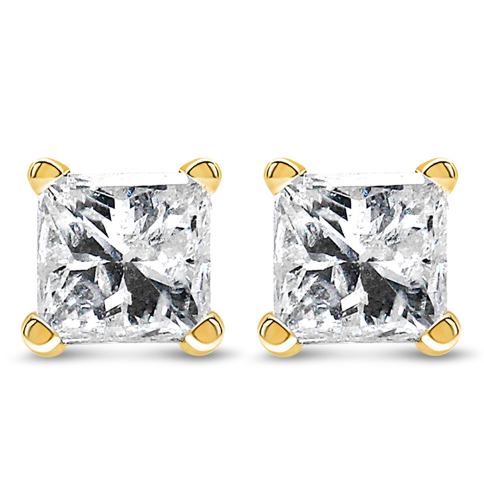 IGI Certified 14k Yellow Gold 4-Prong Set Princess-Cut Solitaire Diamond Push Back Stud Earrings (L-M Color, I1-I2 Clarity)-0