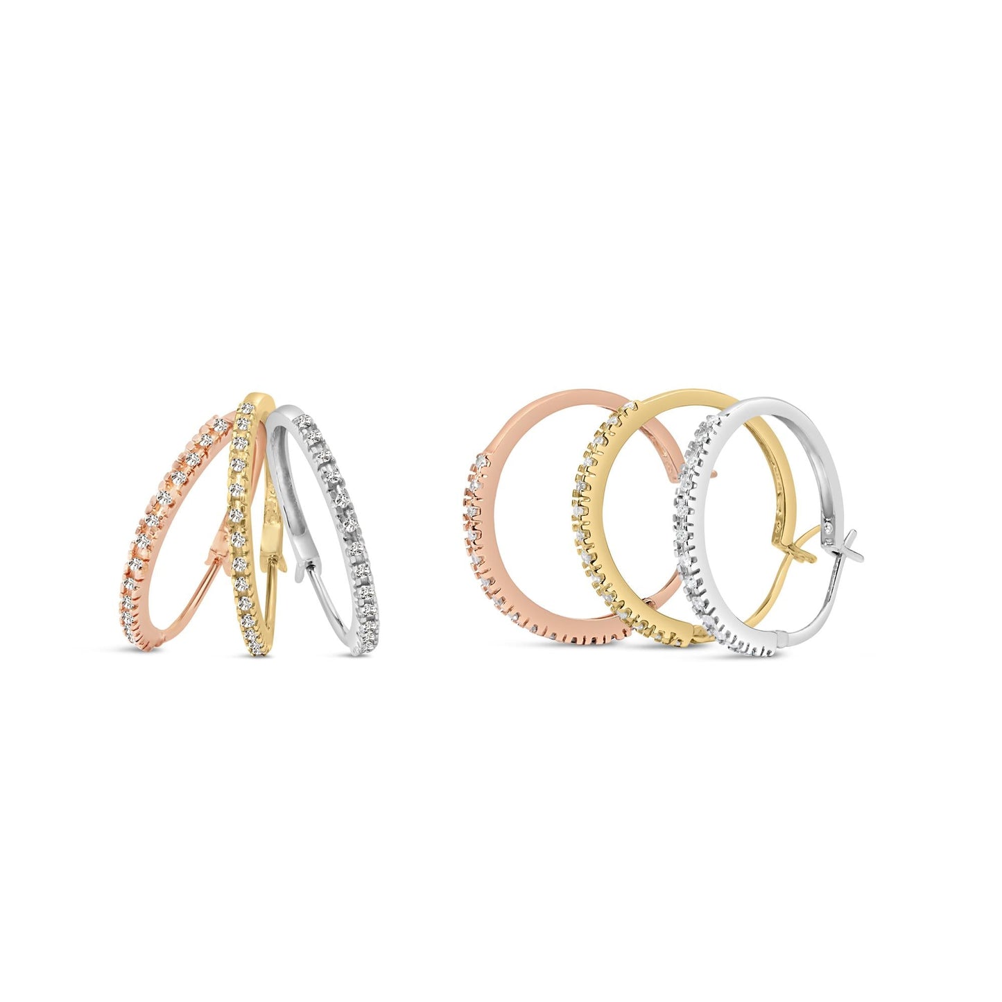 14K Tri-Toned Gold 1/3 Cttw Diamond Triple Hoop Earrings (I-J Color, I2-I3 Clarity) - 22 MM-0