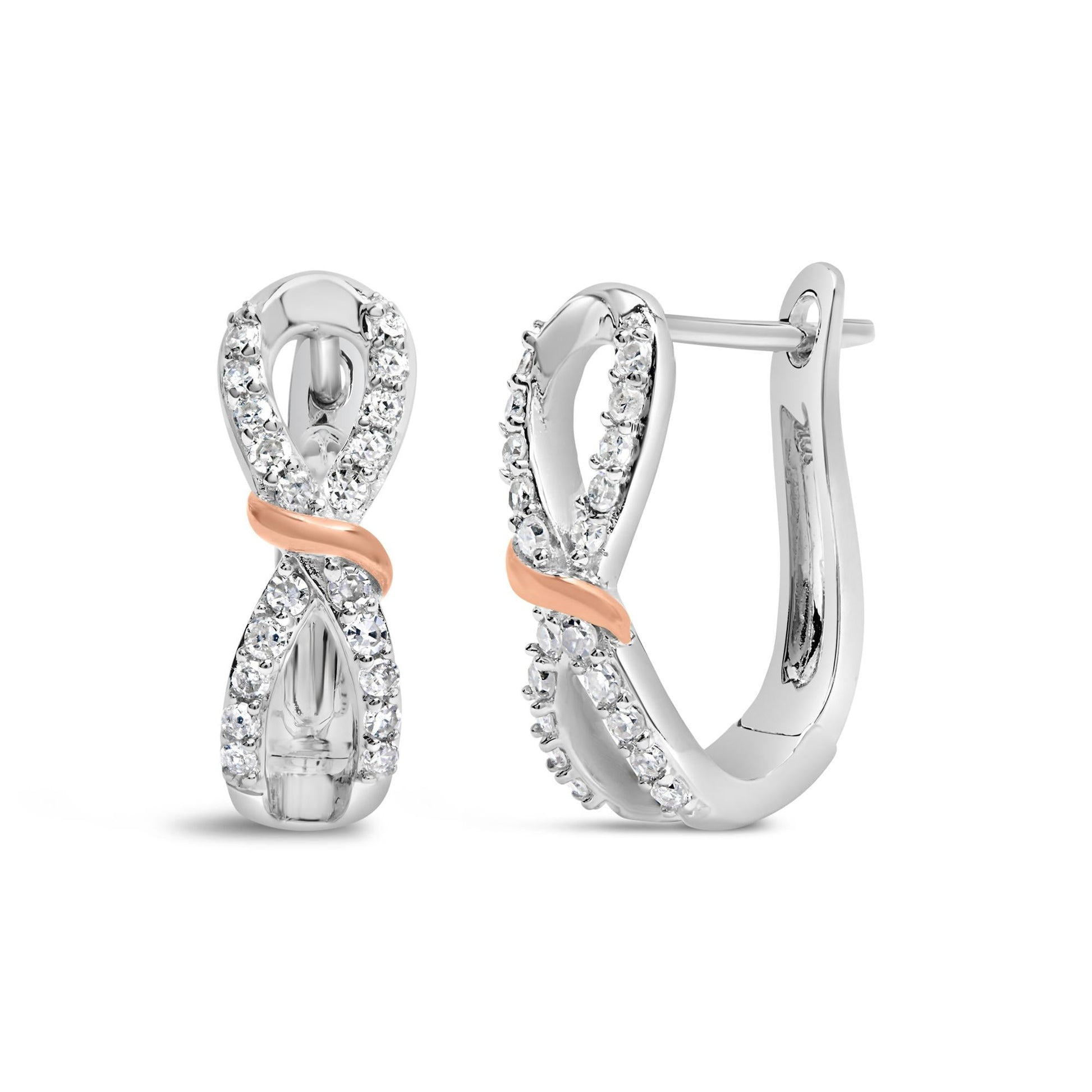 10K White and Rose Gold 1/3 Cttw Diamond Infinite and Ribbon Hoop Earrings (H-I Color, I1-I2 Clarity)-0