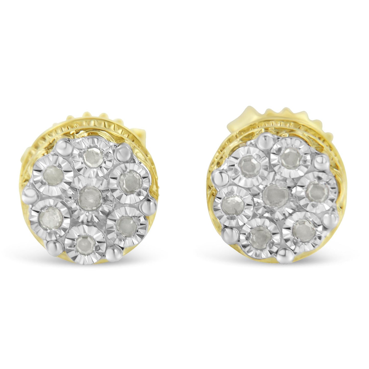 14K Yellow Gold Plated .925 Sterling Silver 1/7 Cttw Diamond Miracle Set Stud Earrings (I-J Color, I3 Promo Clarity)-0