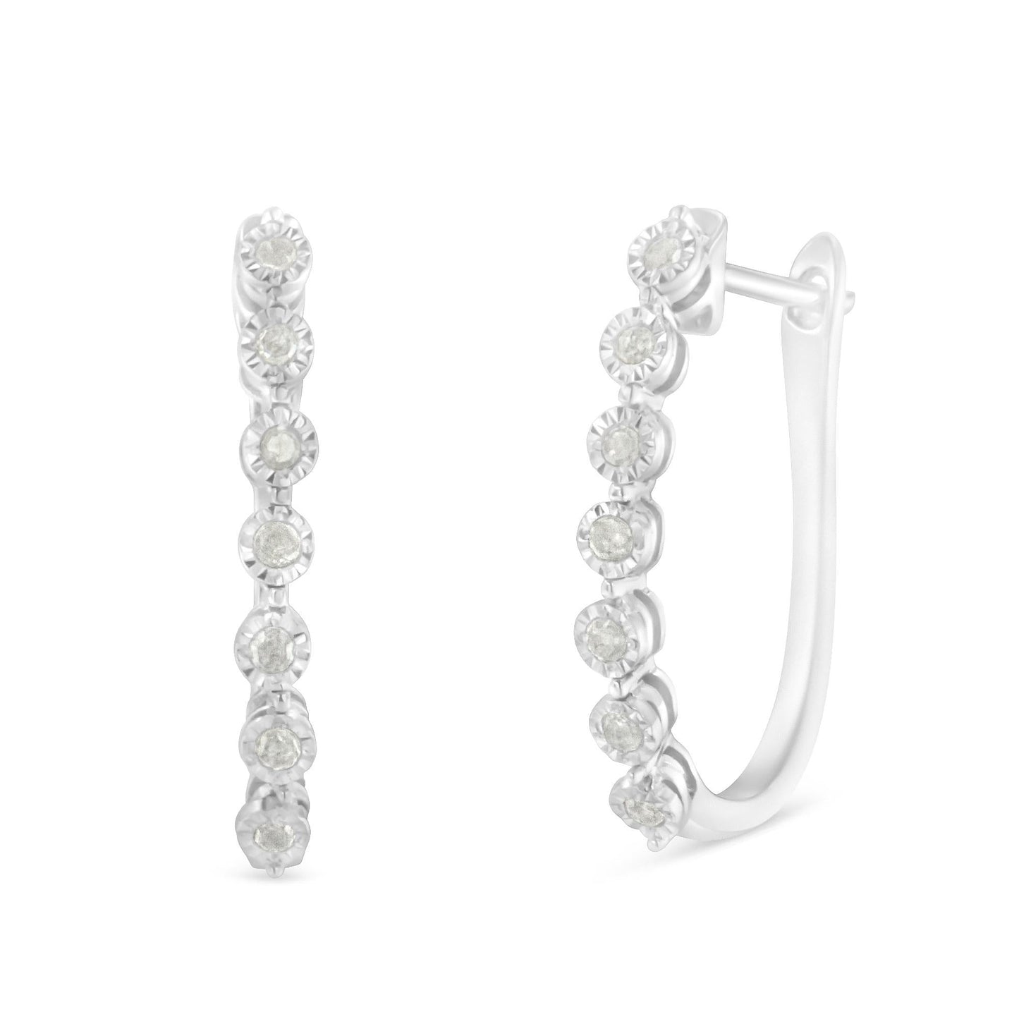 .925 Sterling Silver 1/2 cttw Miracle-Set Diamond 7 Stone Hoop Earrings (I-J Color, I3 Clarity) 