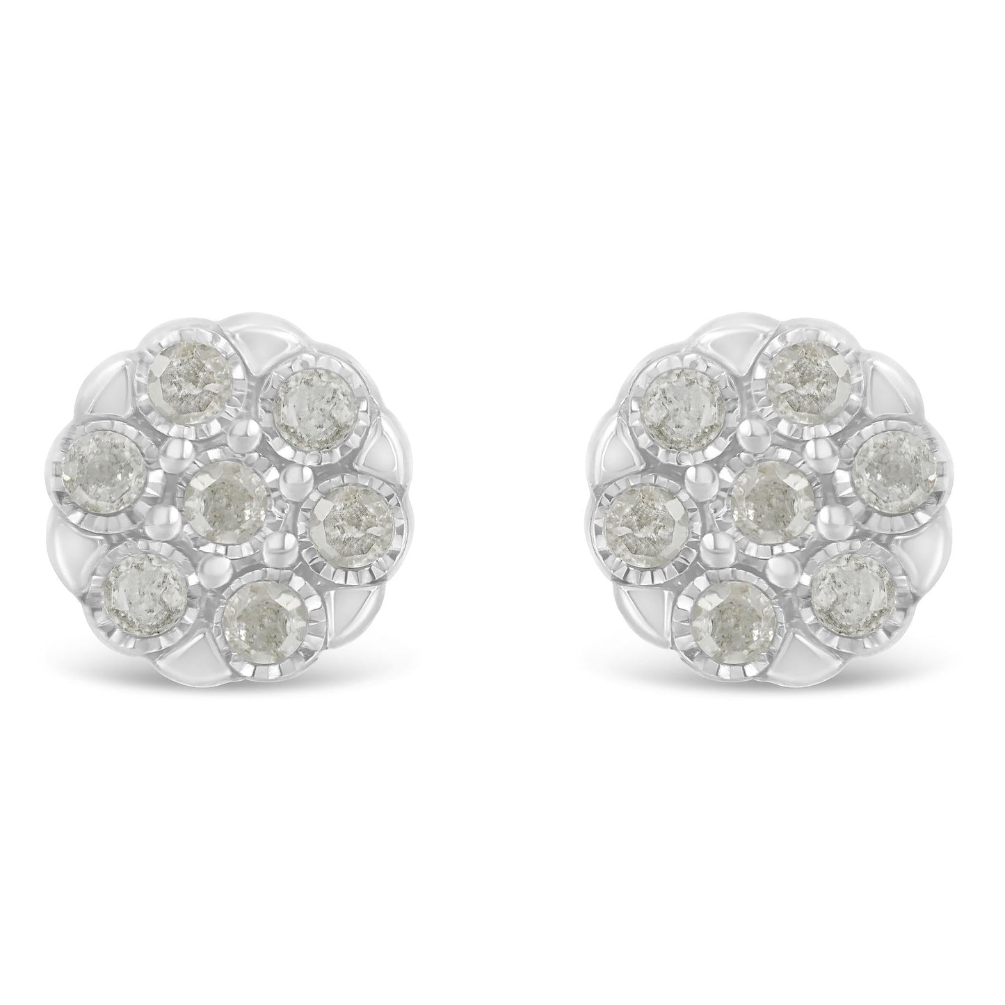 Sterling Silver Rose-Cut Diamond Floral Cluster Stud Earring (0.25 cttw, I-J Color, I2-I3 Clarity)