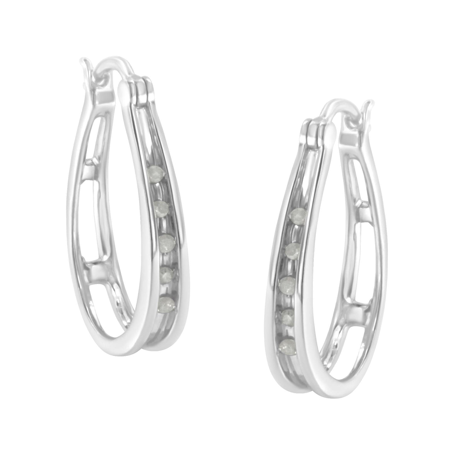 .925 Sterling Silver 1/10 Cttw Diamond Hoop Earrings (I-J Color, I3 Clarity) 