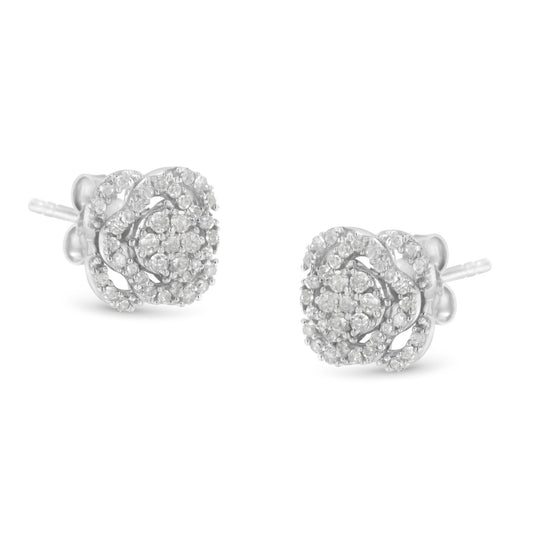 .925 Sterling Silver 1/2 cttw Round-cut Diamond Floral Cluster and Halo Stud Earring (I-J Color, I3 Clarity)-0