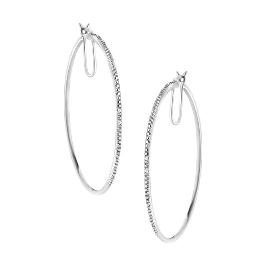 .925 Sterling Silver Diamond Accent Medium Sized Hoops Earrings (I-J Color, I2-I3 Clarity)-0