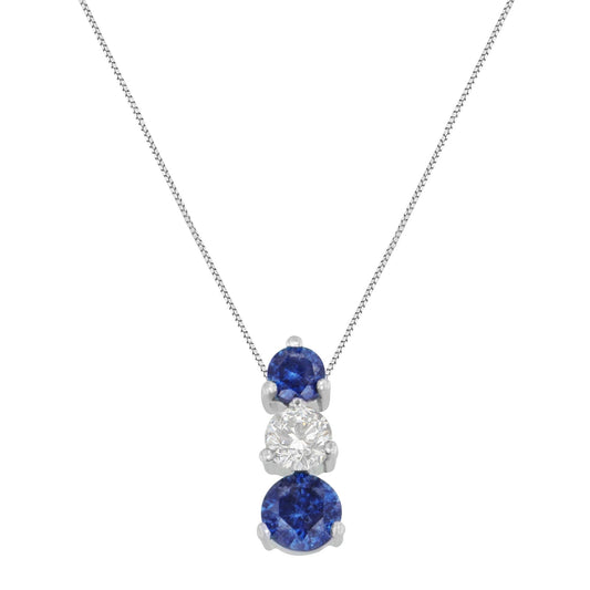 14K White Gold White and Blue Round Cut Diamond Pendant Necklace (1.50 cttw, H-I Color, I1-I2 Clarity)