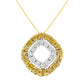 14K Yellow Gold .925 Plated Sterling Silver 1/2 Cttw Treated Yellow Diamond Double Cushion Shaped 18" Pendant Necklace (Yellow Color, I2-I3 Clarity)