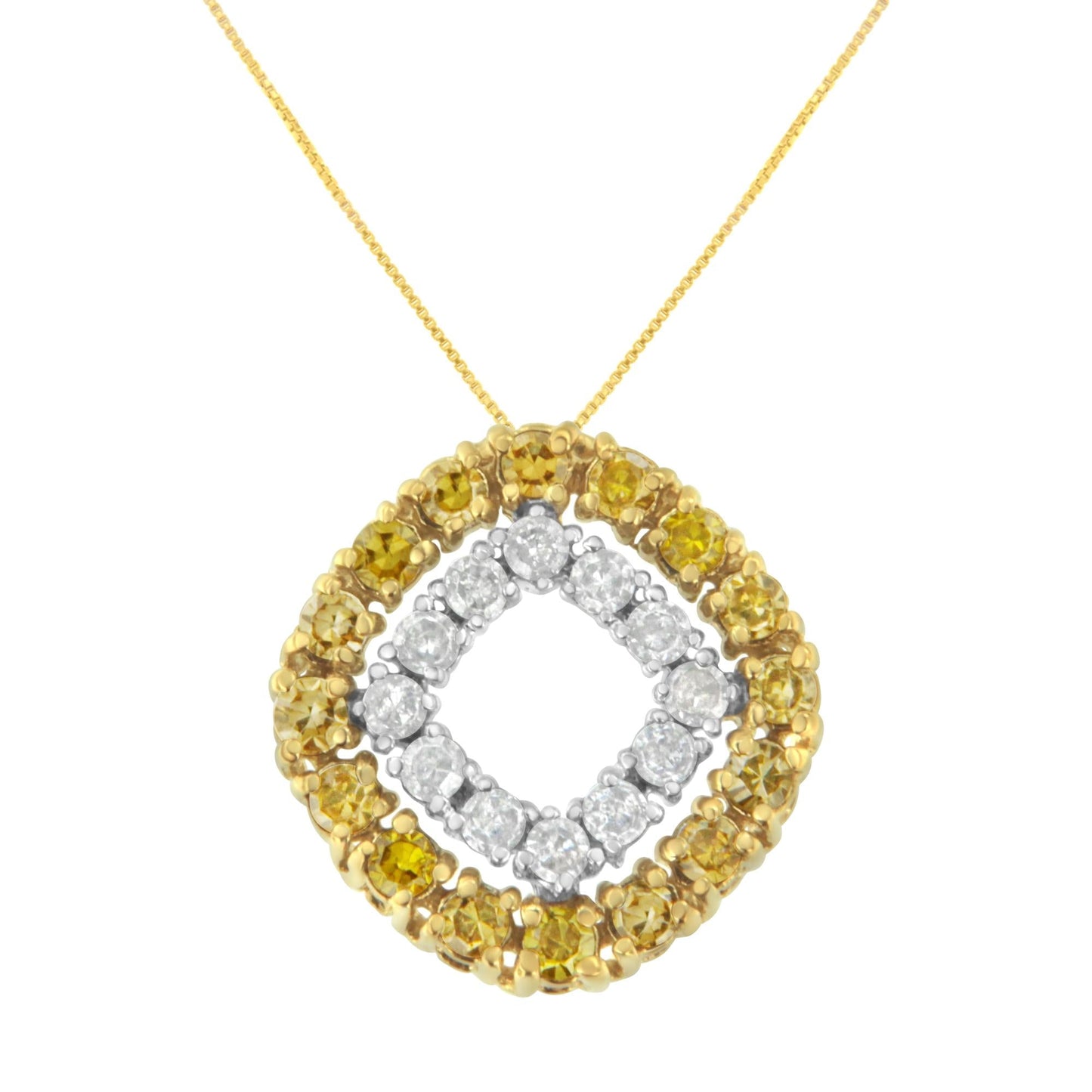 14K Yellow Gold .925 Plated Sterling Silver 1/2 Cttw Treated Yellow Diamond Double Cushion Shaped 18" Pendant Necklace (Yellow Color, I2-I3 Clarity)