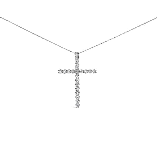 14K White Gold 4.0 Cttw Lab Grown Diamond Cross 18" Inch Pendant Necklace (F-G Color, VS2-SI1 Clarity)