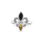 .925 Sterling Silver Black Onyx and Yellow Citrine Marquise and Diamond Accent Fleur De Lis Ring (H-I Color, SI1-SI2 Clarity)-0