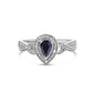 .925 Sterling Silver 6x4mm Pear Sapphire Gemstone with Diamond Accent Fashion Halo Ring (H-I Color, SI1-SI2 Clarity)-0