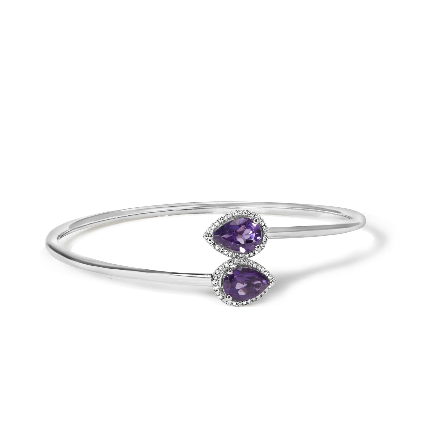 .925 Sterling Silver 8 x 5.5mm Pear Shape Amethyst  and Diamond Accent Halo Bypass Bangle Bracelet (H-I Color, SI1-SI2 Clarity)  - Fits up to 7" Inches-0