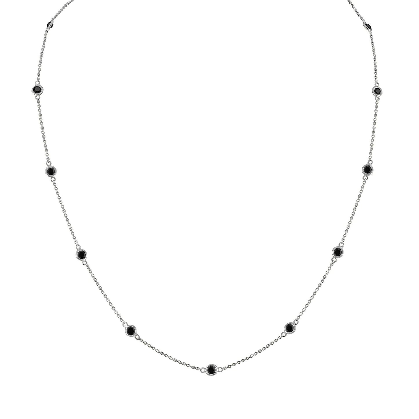 .925 Sterling Silver 1 Cttw Treated Fancy Black Diamond Station Necklace (I1-I2 Clarity) - 18” 