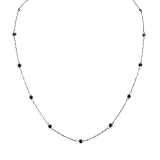 .925 Sterling Silver 1 Cttw Treated Fancy Black Diamond Station Necklace (I1-I2 Clarity) - 18” 