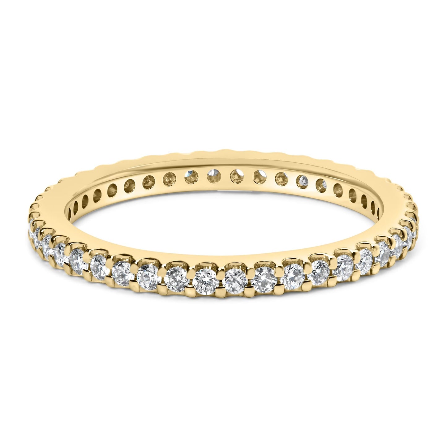 14K Yellow Gold Shared Prong Set Round Diamond Eternity Band Ring (G-H Color, SI1-SI2 Clarity)