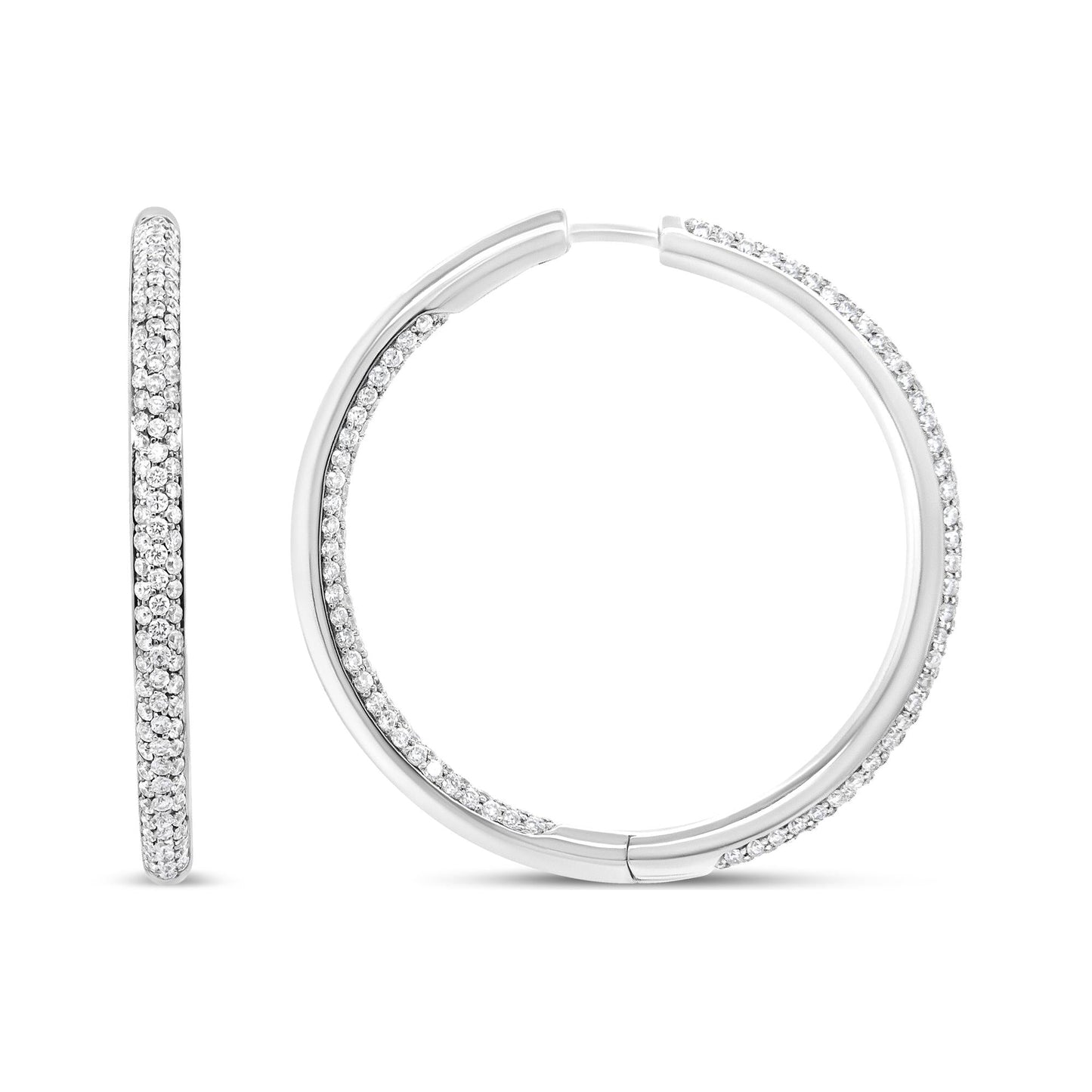 18K White Gold 2.00 Cttw Round-Cut Diamond Inner-Outer Hoop Earrings (F-G Color, VS1-VS2 Clarity)-0