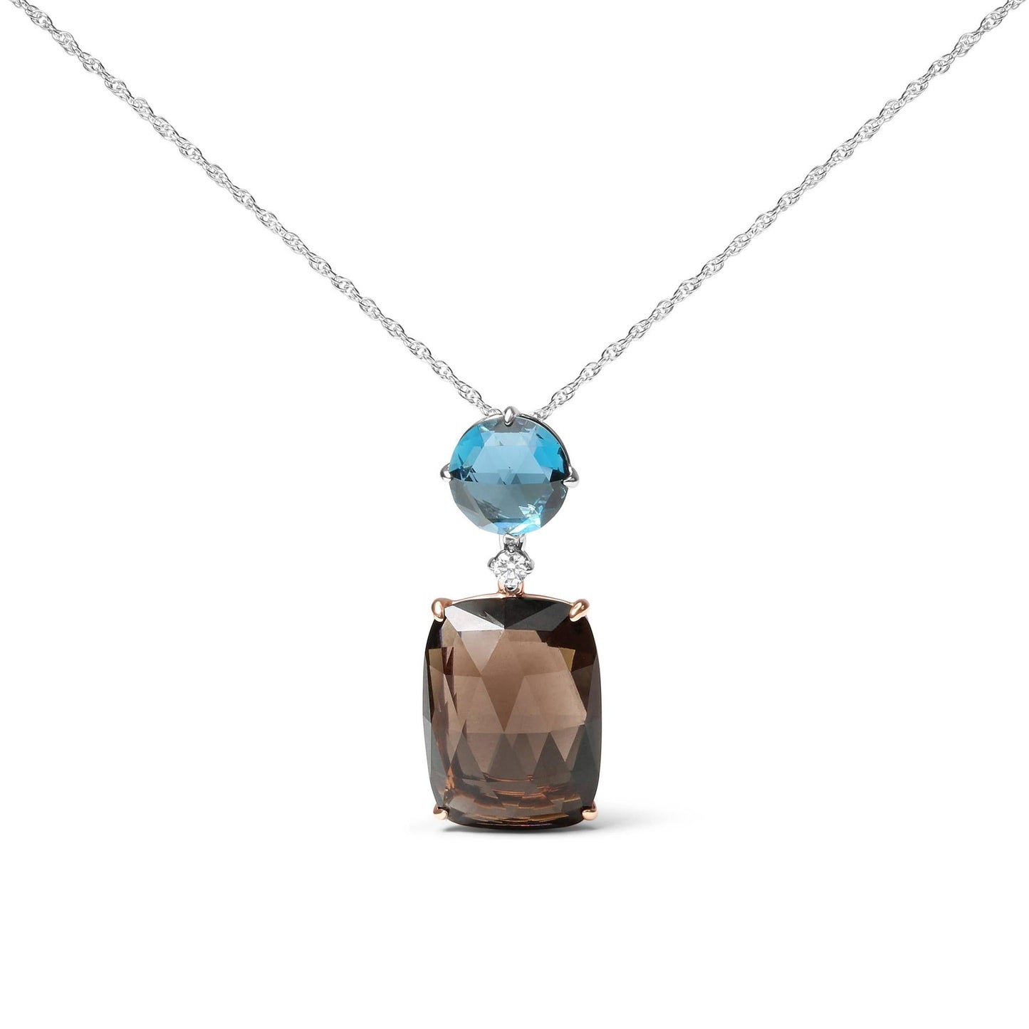 18K Rose and White Gold Diamond Accent and London Blue Topaz and Cushion Cut Smoky Quartz Gemstone Dangle Drop 18" Pendant Necklace (G-H Color, SI1-SI2 Clarity)-0