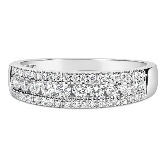 14K White Gold 1/2 Cttw Diamond 3 Row Diamond Band Ring (H-I Color, VS2-SI1 Clarity)-0