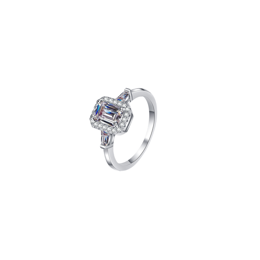 1 Carat Moissanite Diamond or Blue Moissanite Diamond .925 Sterling Silver Emerald Cut Ring