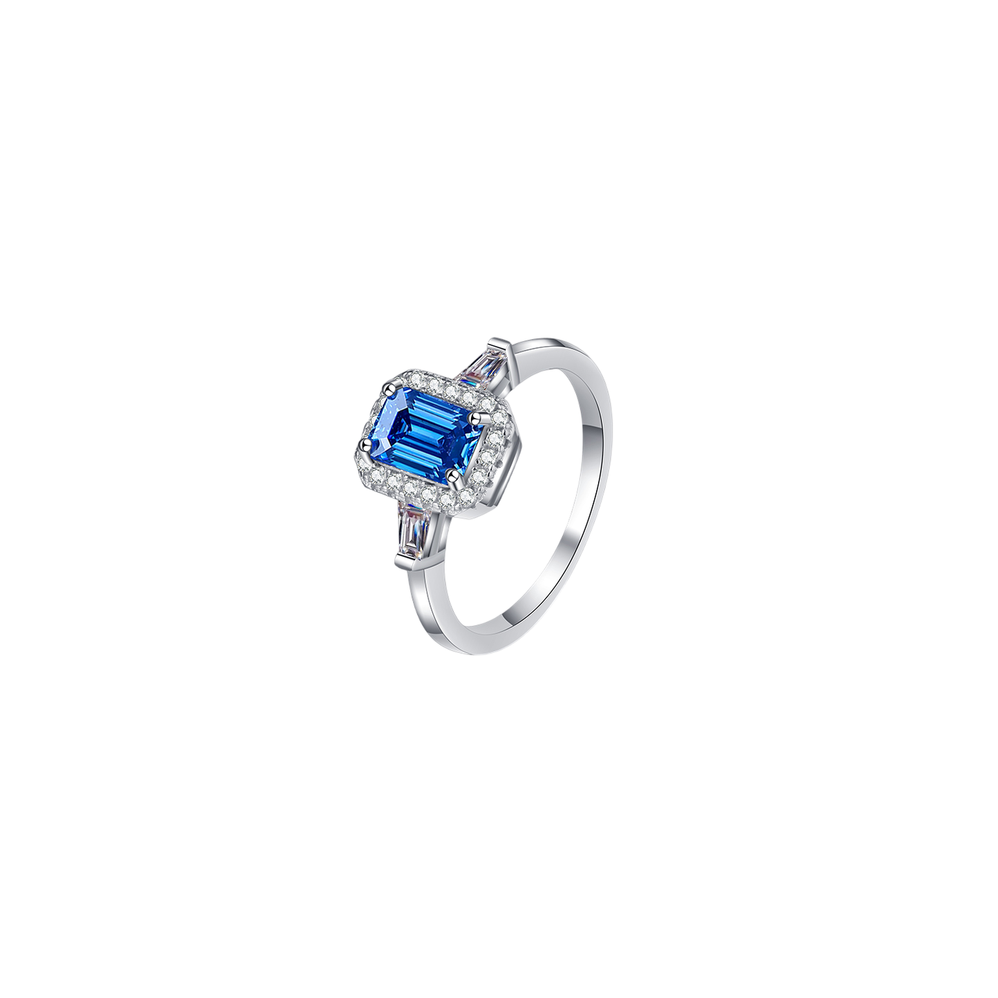 1 Carat Moissanite Diamond or Blue Moissanite Diamond .925 Sterling Silver Emerald Cut Ring