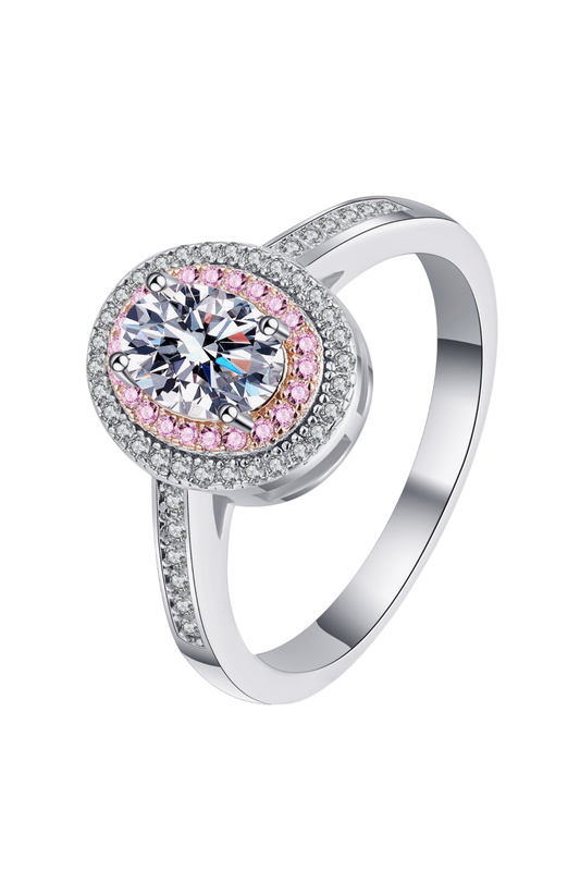 1 Carat Moissanite Diamond 925 Sterling Silver Halo Ring with Rose Gold Accents