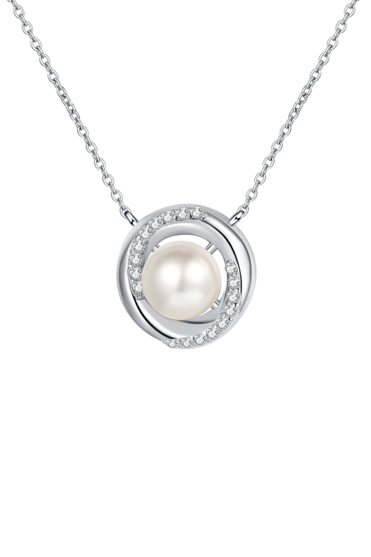 Moissanite Diamond Freshwater Pearl Rhodium-Plated Necklace