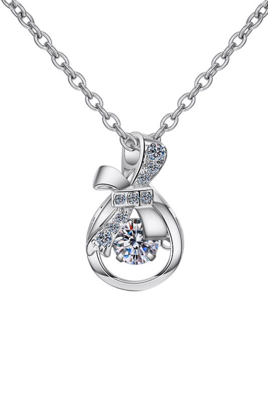 Moissanite Diamond 925 Sterling Silver Bow Necklace