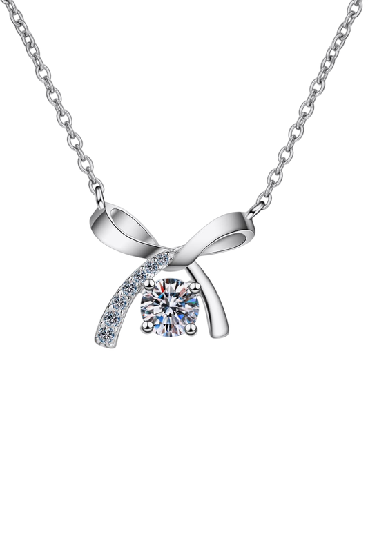 Moissanite Diamond 925 Sterling Silver Bow Tie Necklace