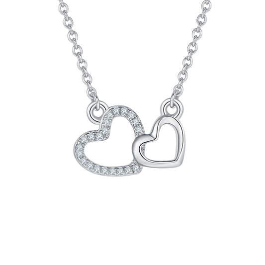 Moissanite Diamond 925 Sterling Silver Double Heart Pendant Necklace