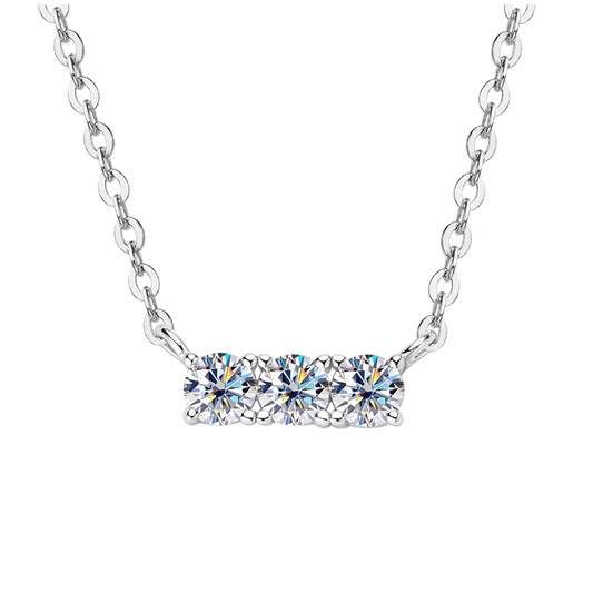 925 Sterling Silver or Gold Inlaid Moissanite Diamond Bar Necklace