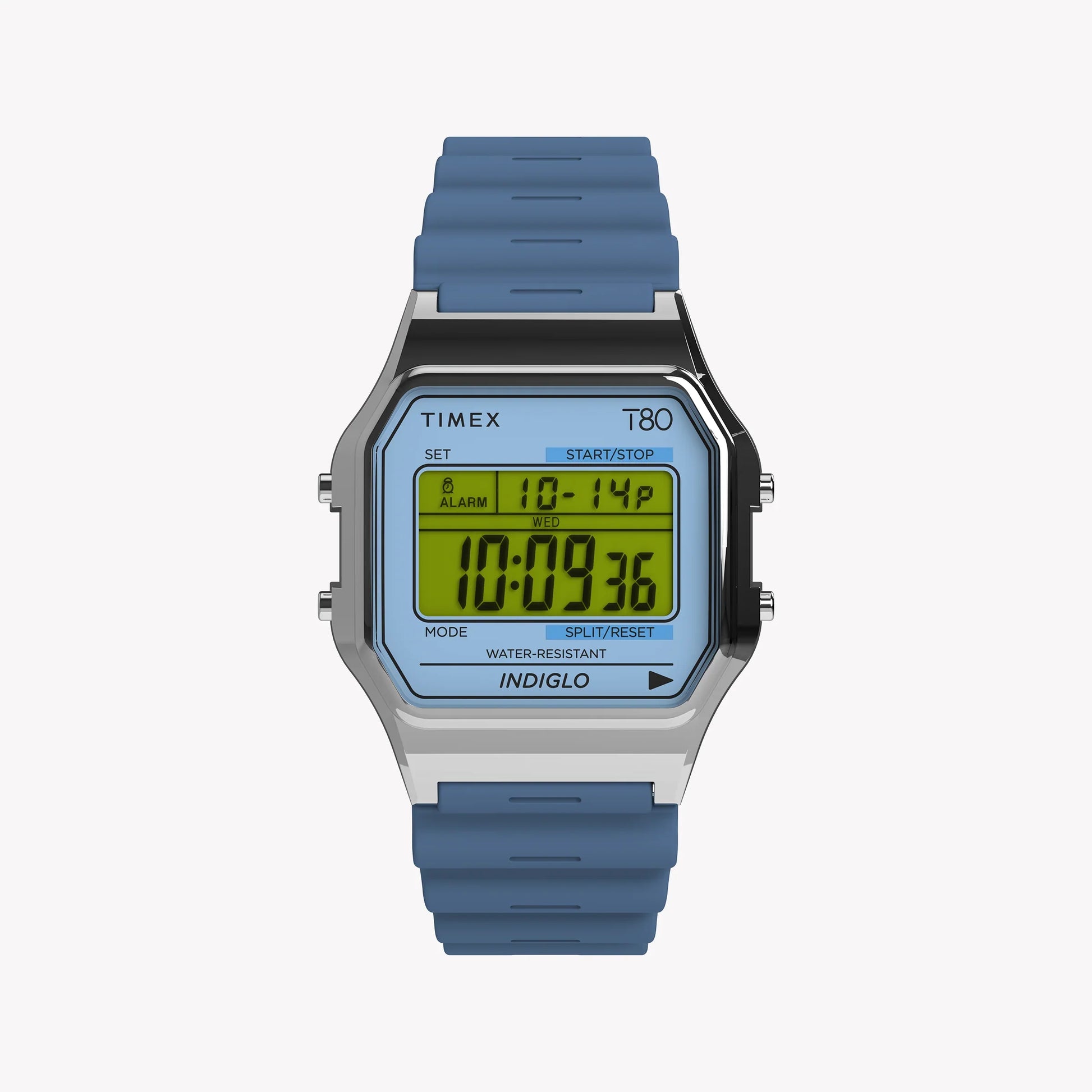 TIMEX T80 SILVER TONE BLUE LENS - RETRO CHRONOGRAPH WITH INDIGLO LIGHT-0