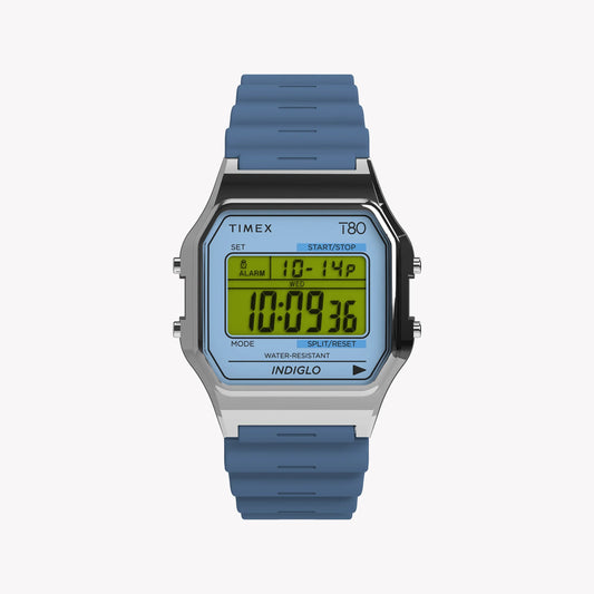 TIMEX T80 SILVER TONE BLUE LENS - RETRO CHRONOGRAPH WITH INDIGLO LIGHT-0