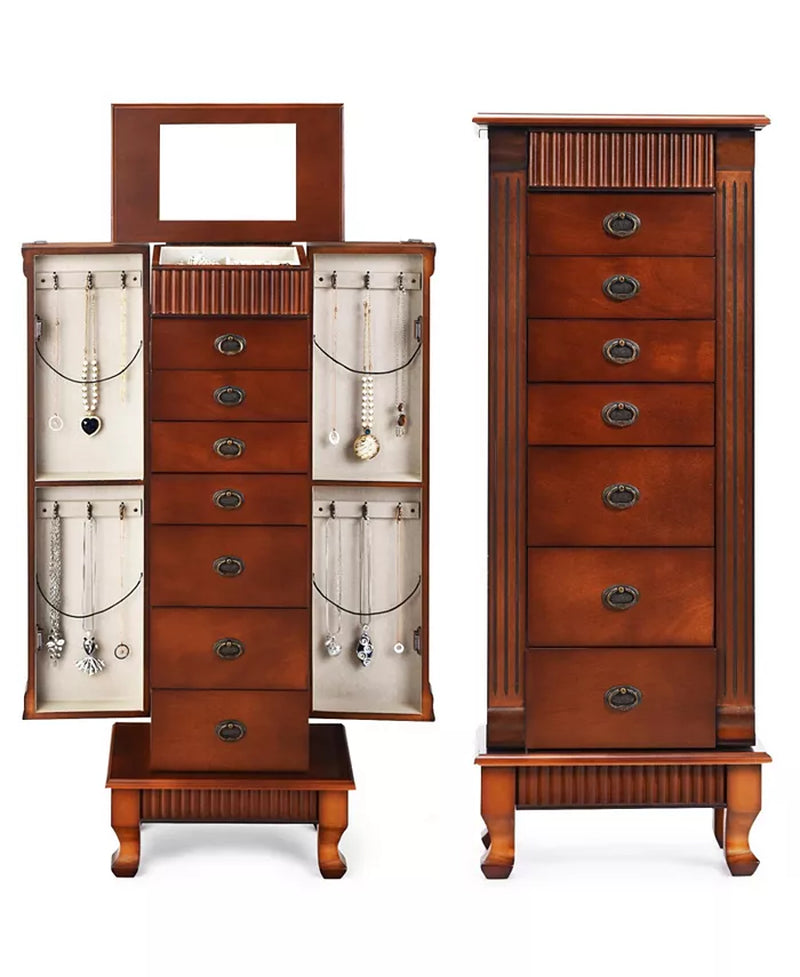 Wooden Jewelry Armoire Cabinet Storage Chest with Drawers and Swing Doors