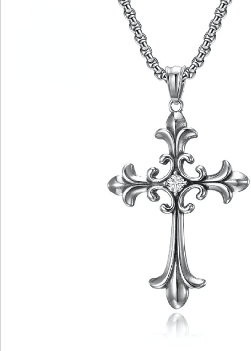 Stainless Steel Cross Pendant Necklace Men'S Lord'S Prayer Necklace Square Chain 22 24 Ihes