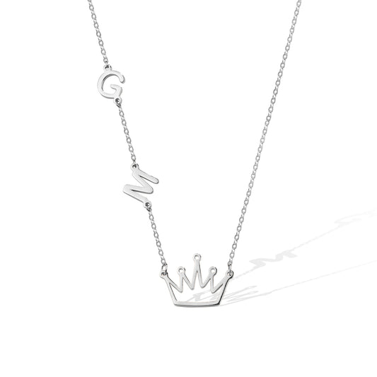 Custom Made Crown Necklace with Initials, 925 Sterling Silver Crown Charm Sideways Initials Necklace, Birthday/Mother's Day Gift for Wife/Mother/Girlfriend