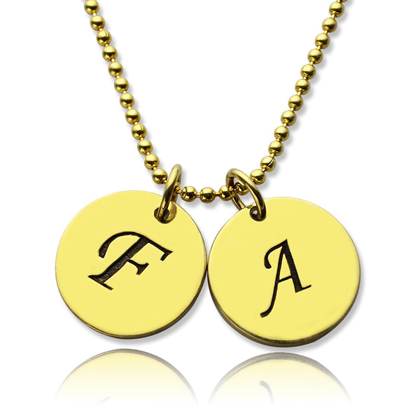 Personalized Initial Charm Discs Necklace 18k Gold Plated