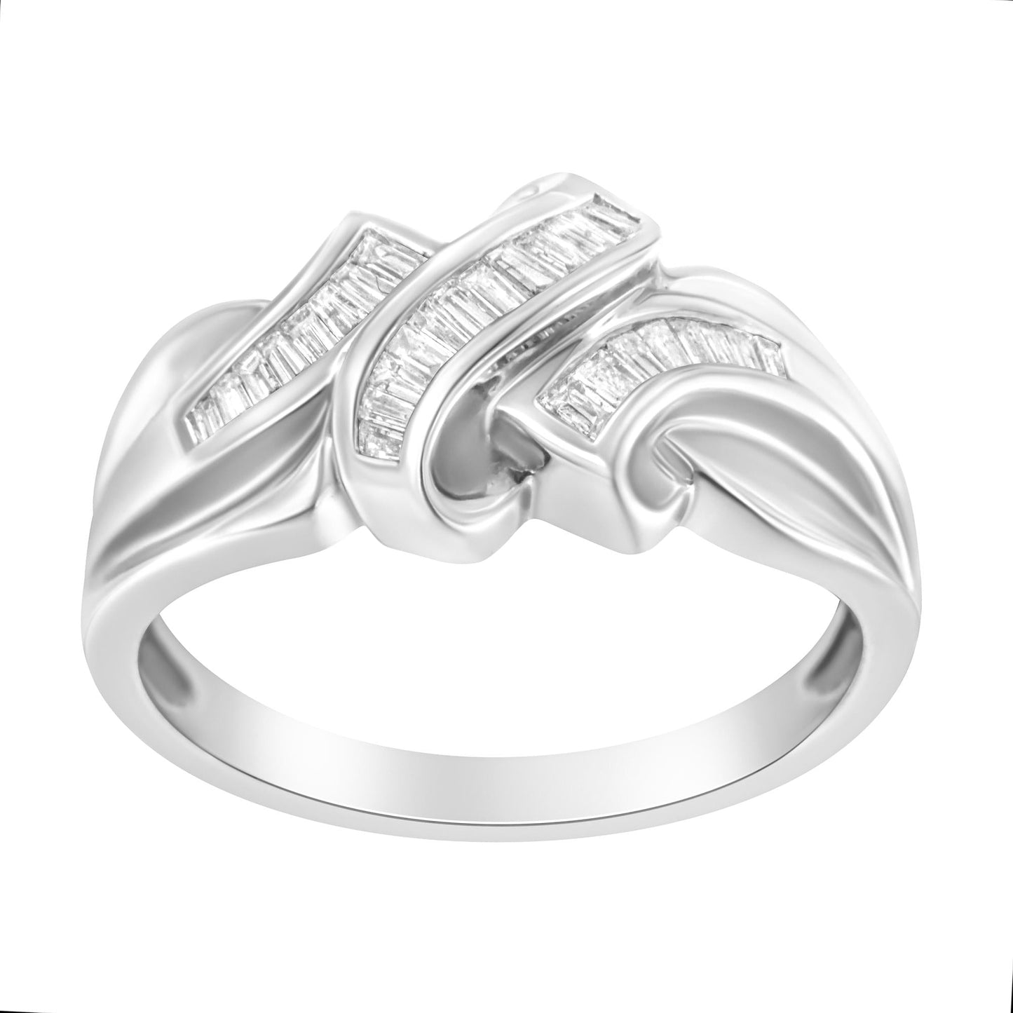 14K White Gold 1/3 Cttw Channel Set Baguette Diamond Bypass Ring Band (H-I Color, SI1-SI2 Clarity)-1