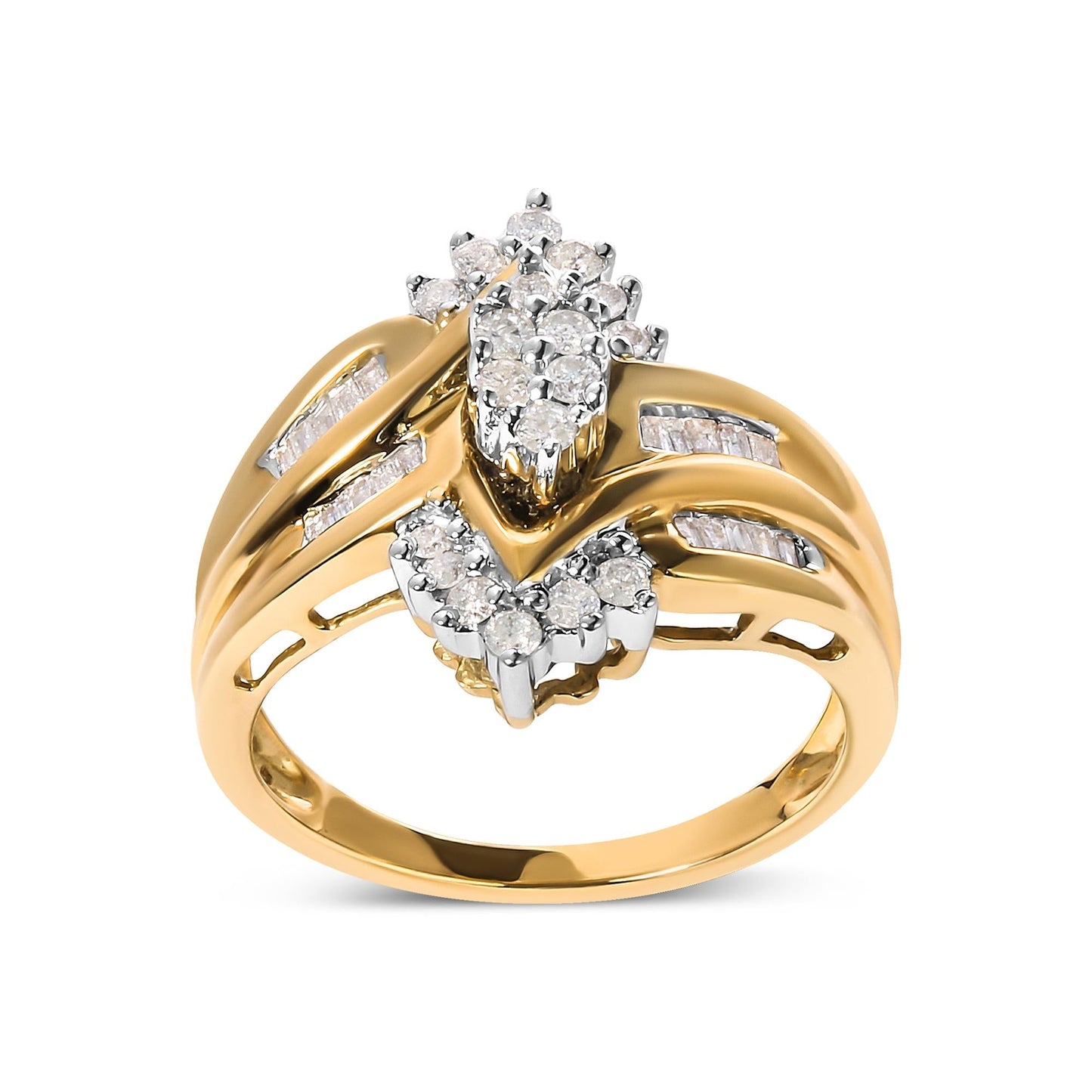 10K Two-Toned 1/2 Cttw Round And Baguette-Cut Composite Pear Head Diamond Ring (H-I Color, I2-I3 Clarity)-1