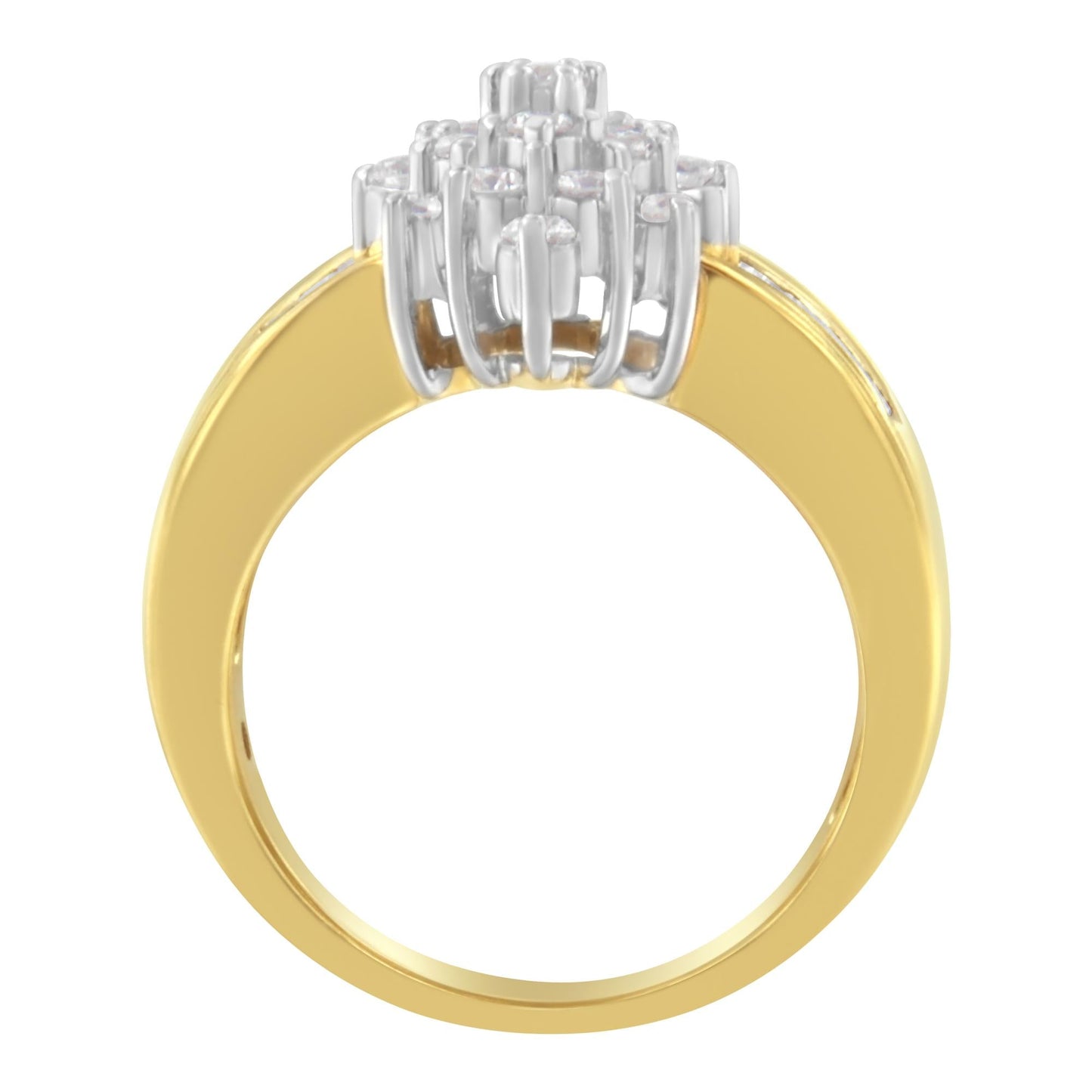 10K Yellow Gold 1.0 Cttw Marquise Composite Diamond Cluster Cocktail Ring (H-I Color, SI2-I1 Clarity)-1