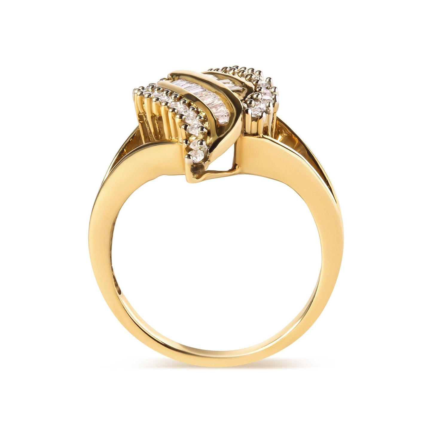 10K Yellow Gold 1/2 Cttw Round and Baguette Cut Diamond Cocktail Ring (H-I Color, I1-I2 Clarity)-1