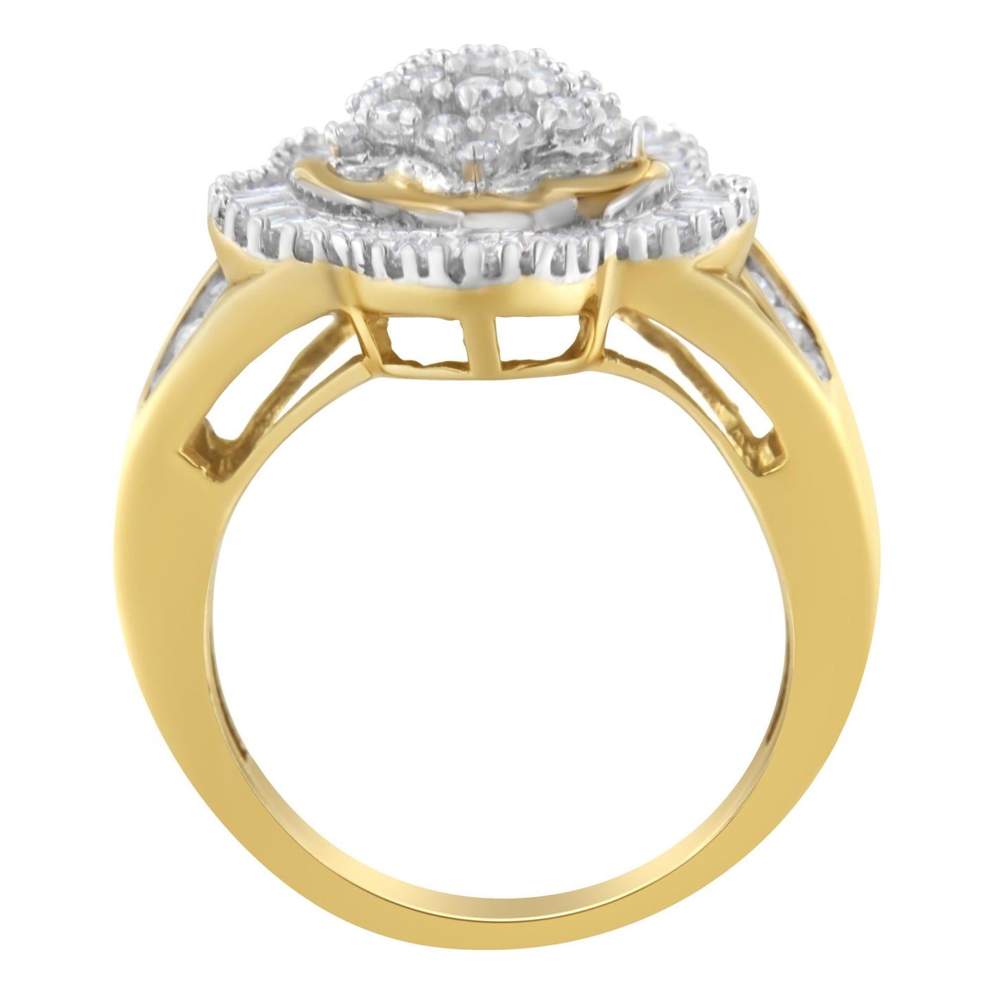 10KT Yellow Gold Round and Baguette Cut Diamond Ballerina Ring (1 cttw, I-J Color, SI1-SI2 Clarity)-1