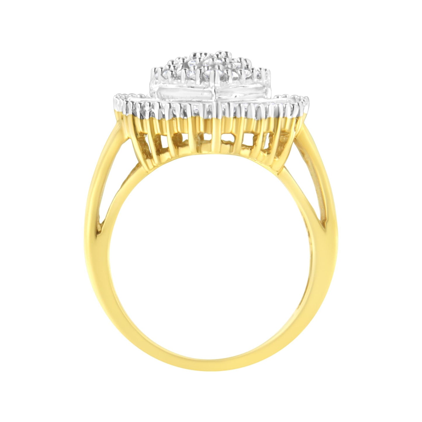 10K Yellow Gold 1.0 Cttw Round and Baguette Cut Diamond Oval Shaped Cluster Ring (I-J Color, I1-I2 Clarity)-1