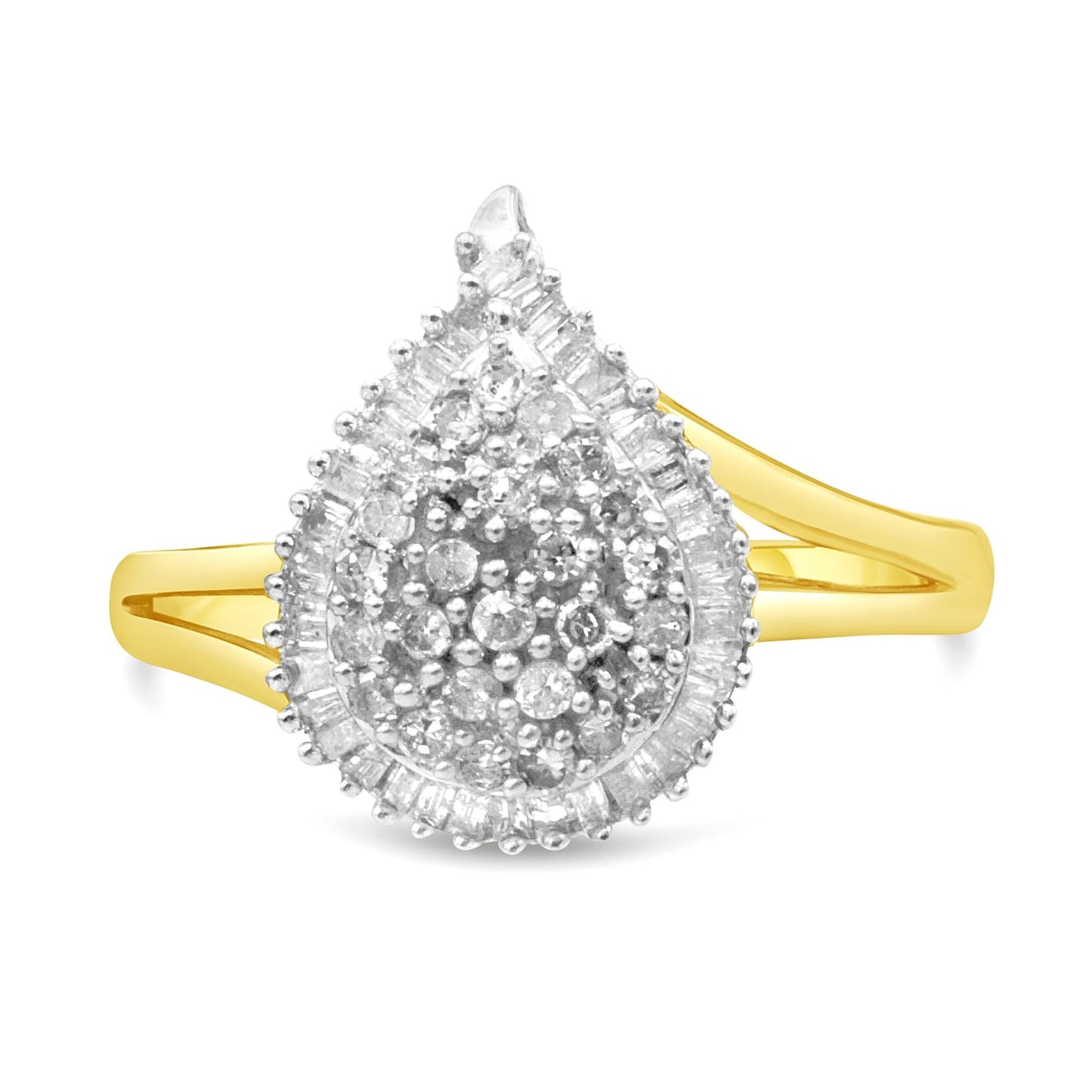 10K Yellow Gold 1/2 Cttw Round and Baguette-Cut Diamond Pear Ring (I-J Color, I1-I2 Clarity)-1