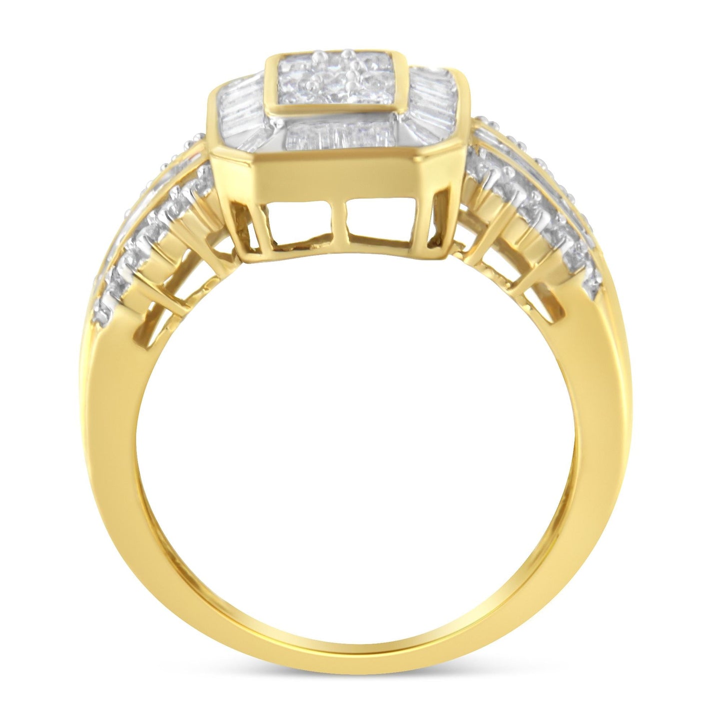 10K Yellow Gold Round and Baguette-Cut Diamond Cocktail Ring (1.0 Cttw, H-I Color, SI2-I1 Clarity)-1