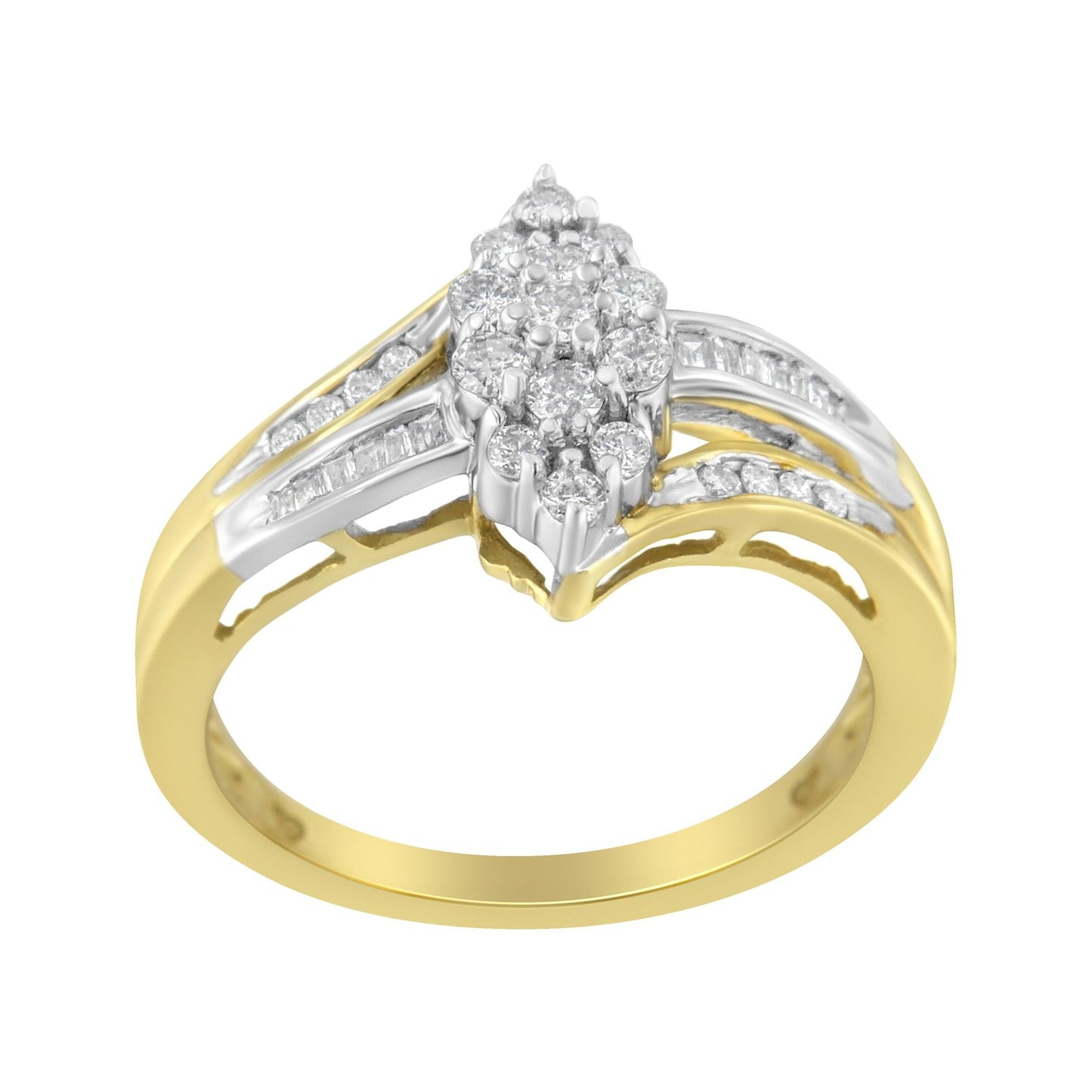 10K Yellow and White Gold 1/2 Cttw Diamond Marquise Shaped Cluster Split Shank Ring (H-I Color, SI2-I1 Clarity)-1