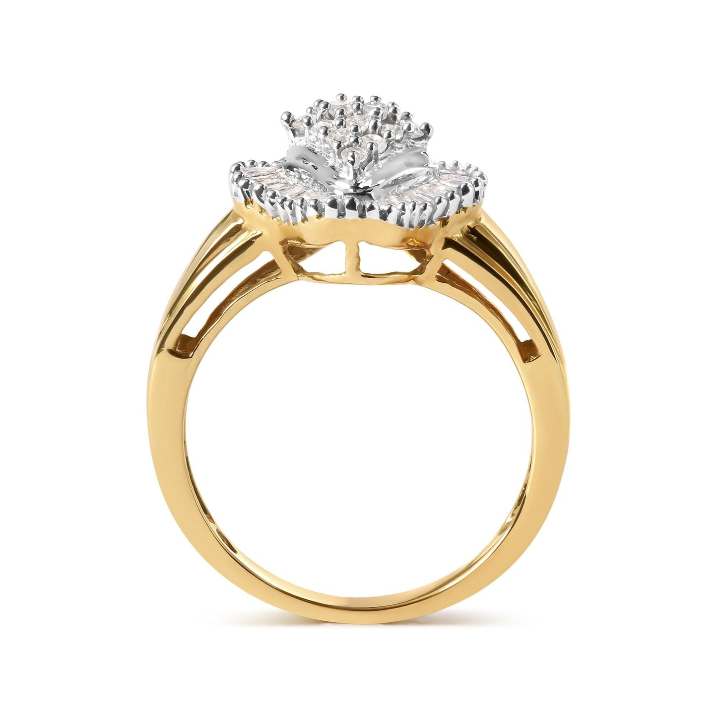 10K Yellow Gold 1/2 Cttw Round And Baguette-cut Diamond Rhombus Head and Halo Ring (I-J Color, I1-I2 Clarity)-1