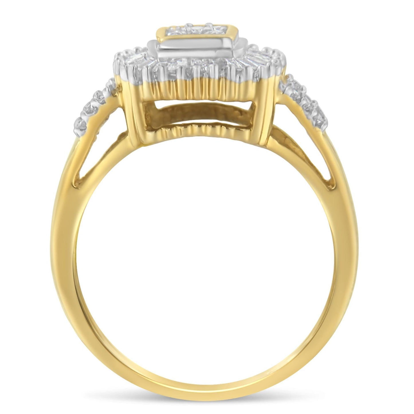 10K Yellow Gold Round and Baguette Cut Diamond Ballerina Ring (1/2 cttw, I-J Color, SI2-I1 Clarity)-1