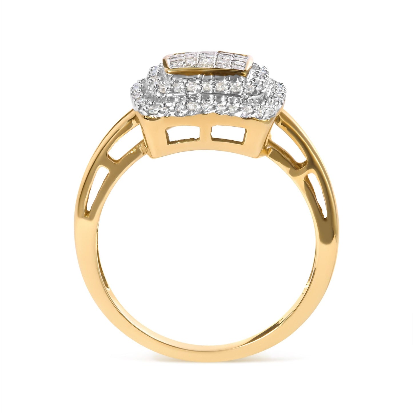 10K Yellow Gold 1/2 cttw Round and Princess Diamond Composite Head and Halo Ring (H-I Color, SI1-SI2 Clarity)-1