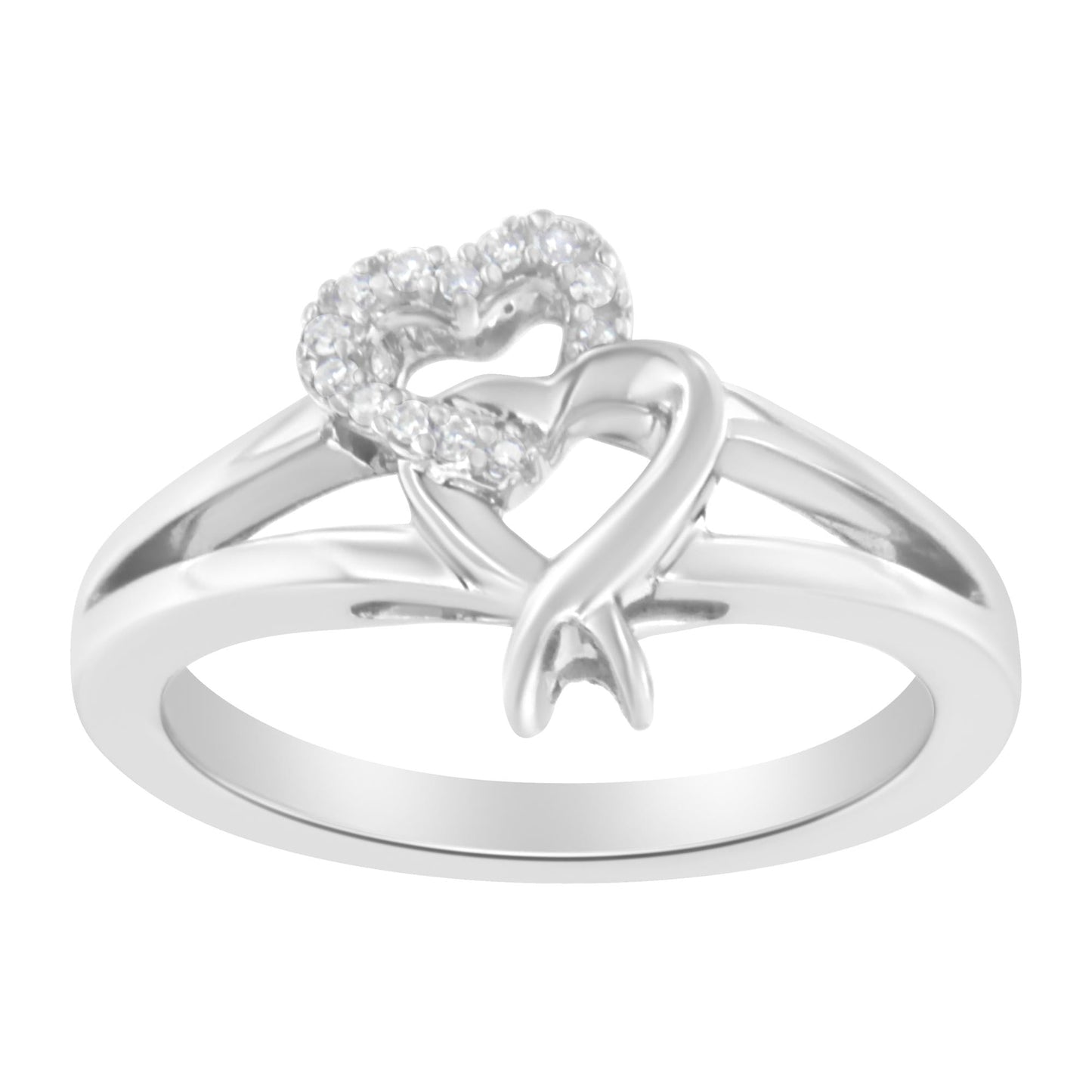 .925 Sterling Silver Diamond Heart Accent Ring (1/20 Cttw, H-I Color, I1-I2 Clarity).50-1