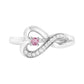 .925 Sterling Silver Diamond Accent and Created Pink Sapphire Halo Heart Promise Ring (H-I Color, SI1-SI2 Clarity)